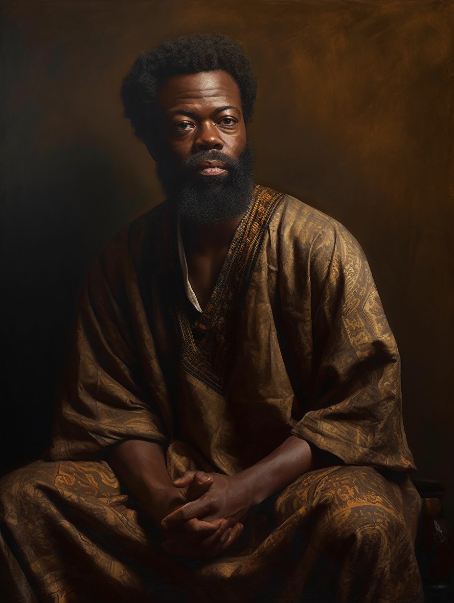 African American male with beard and afro in biblical setting