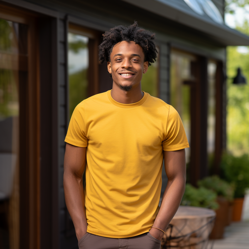 Stylish African American Male in Mustard T-Shirt