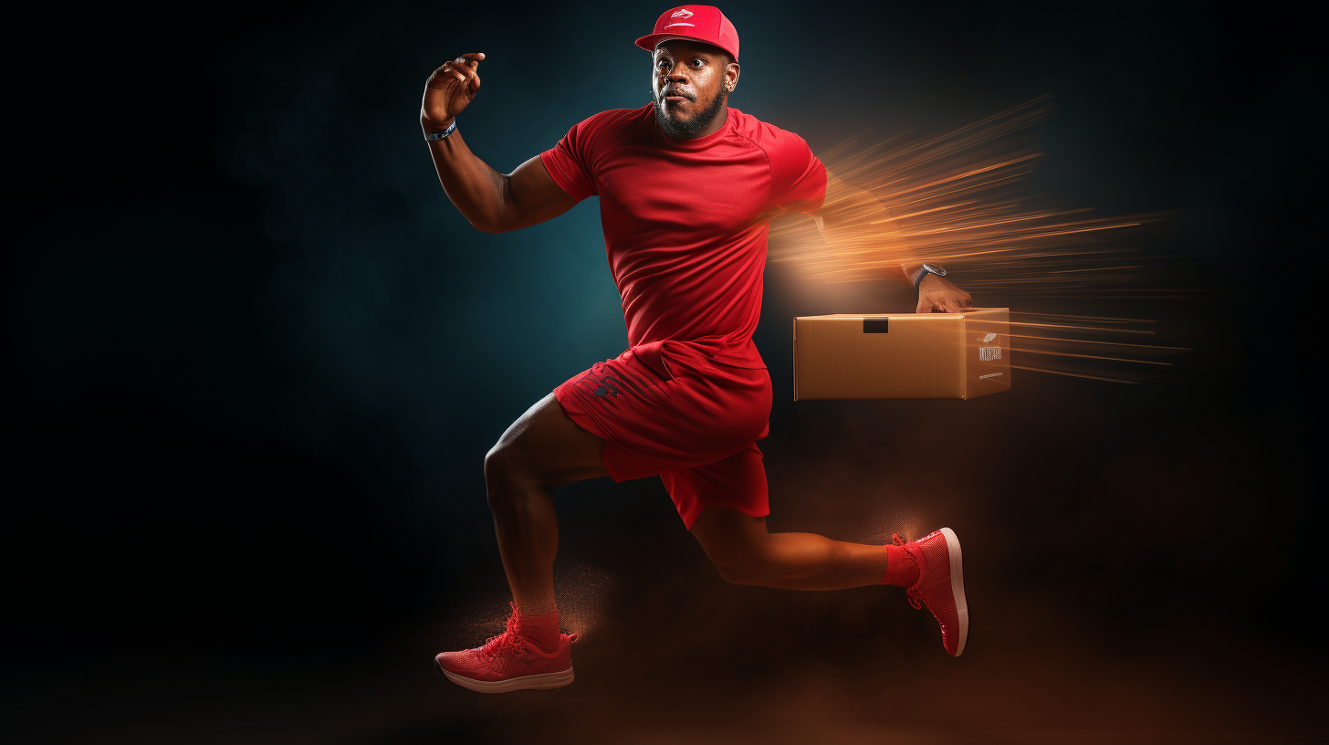 African American man running with a box