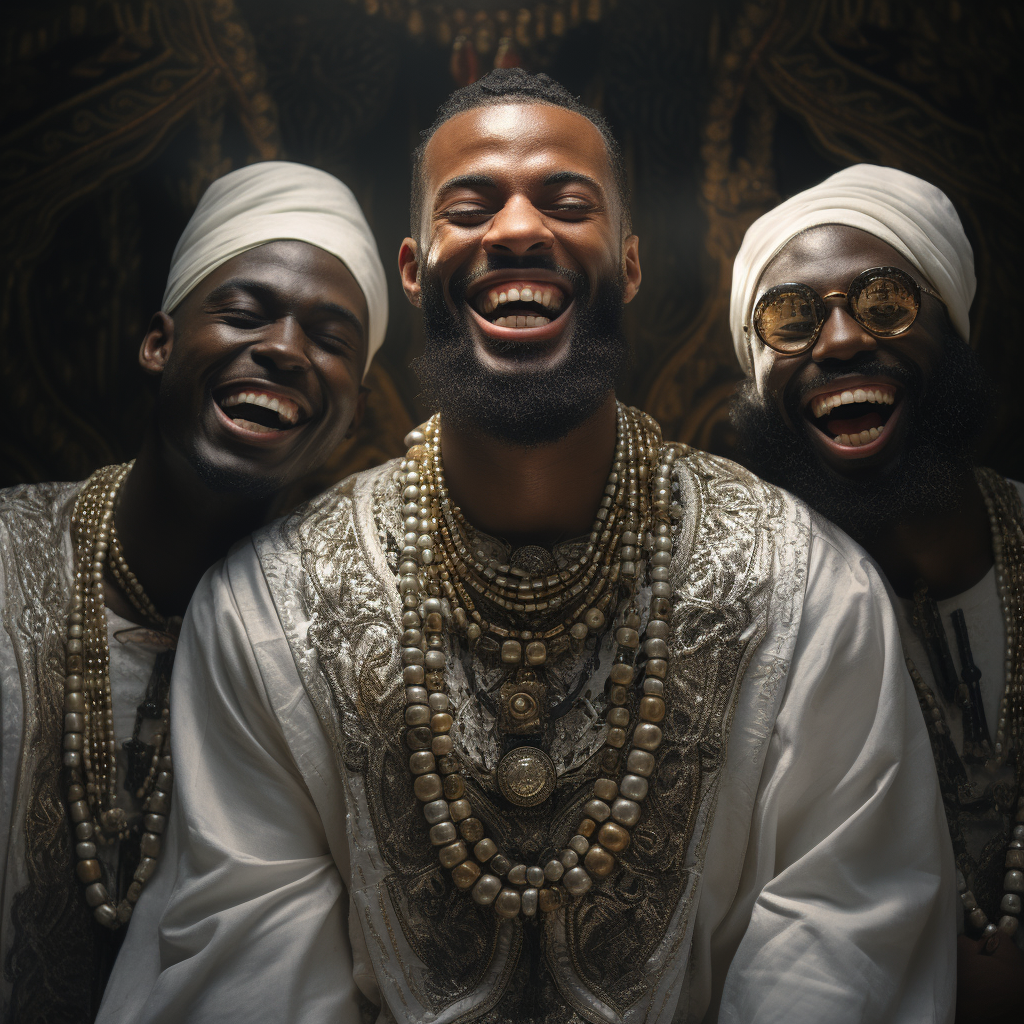 African American men in biblical garments smiling