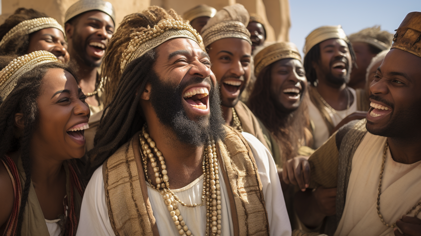 African American Men Women Laughing Biblical Garments