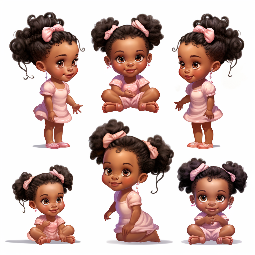 Cute African American toddler girl with pigtails puffs