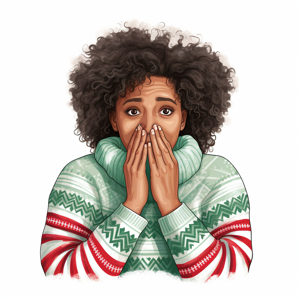 African American woman in cozy Christmas sweater