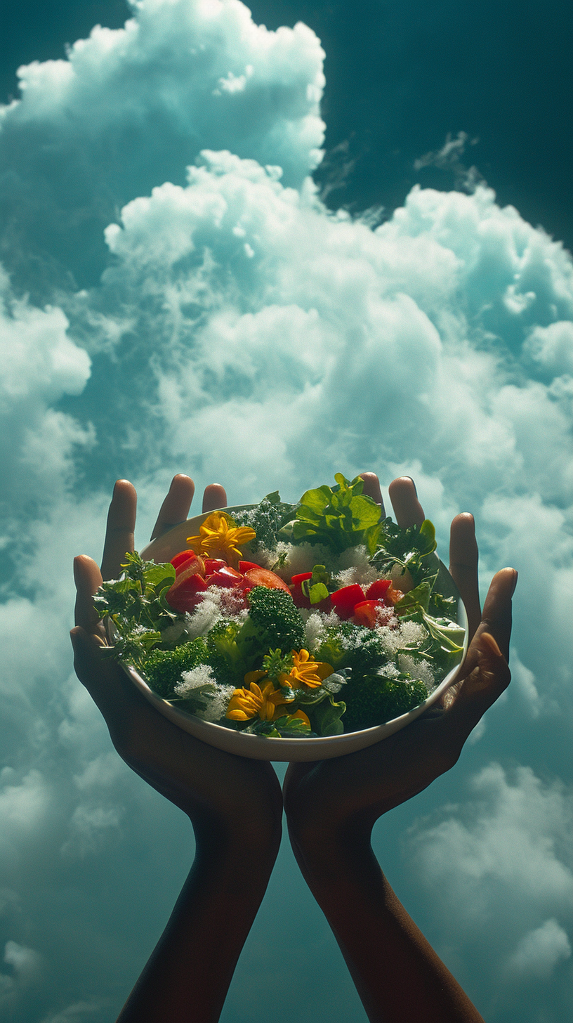 African American woman hands holding healthy salads