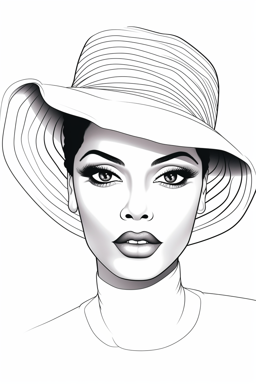 Coloring page of African American woman with hat