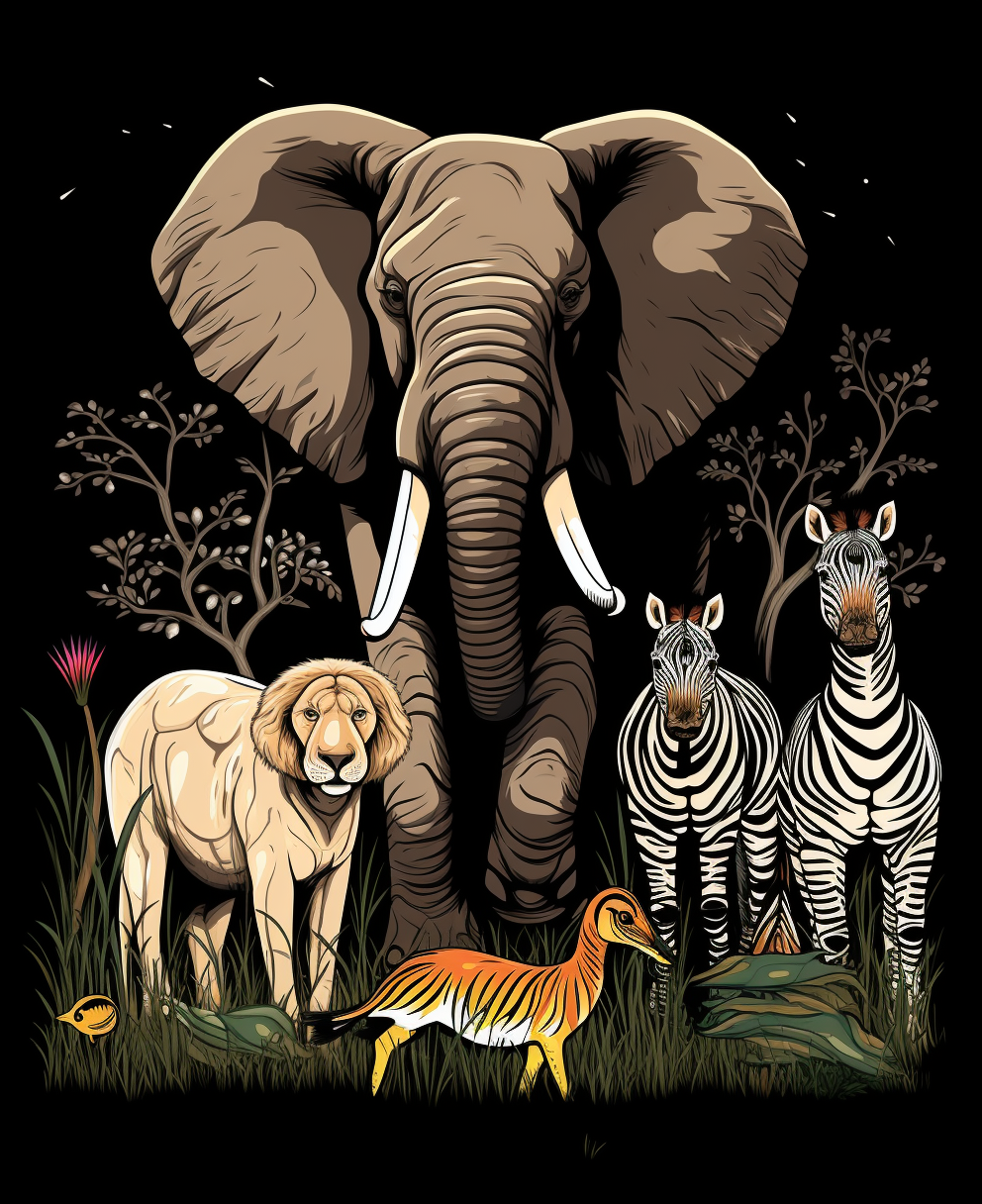 Cartoon African Animals in Field