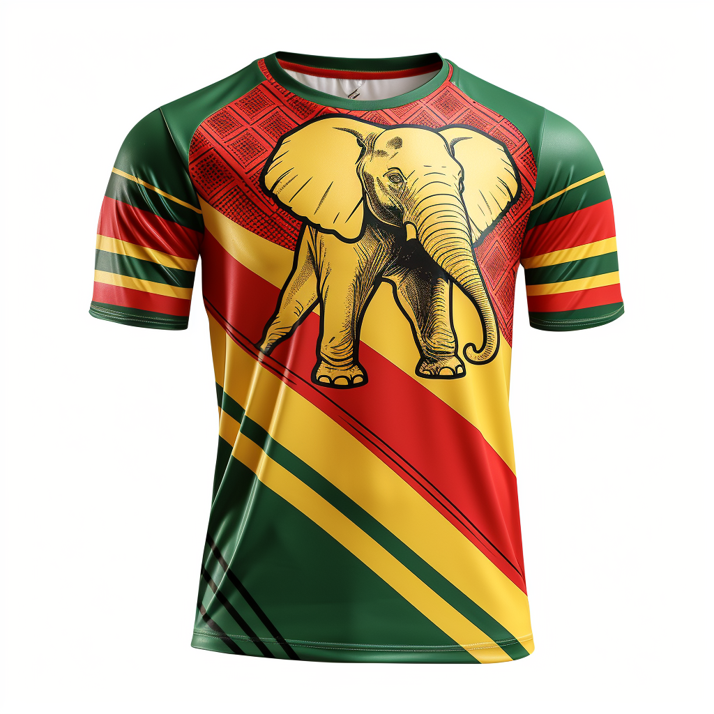 African soccer team jersey with flag and elephant