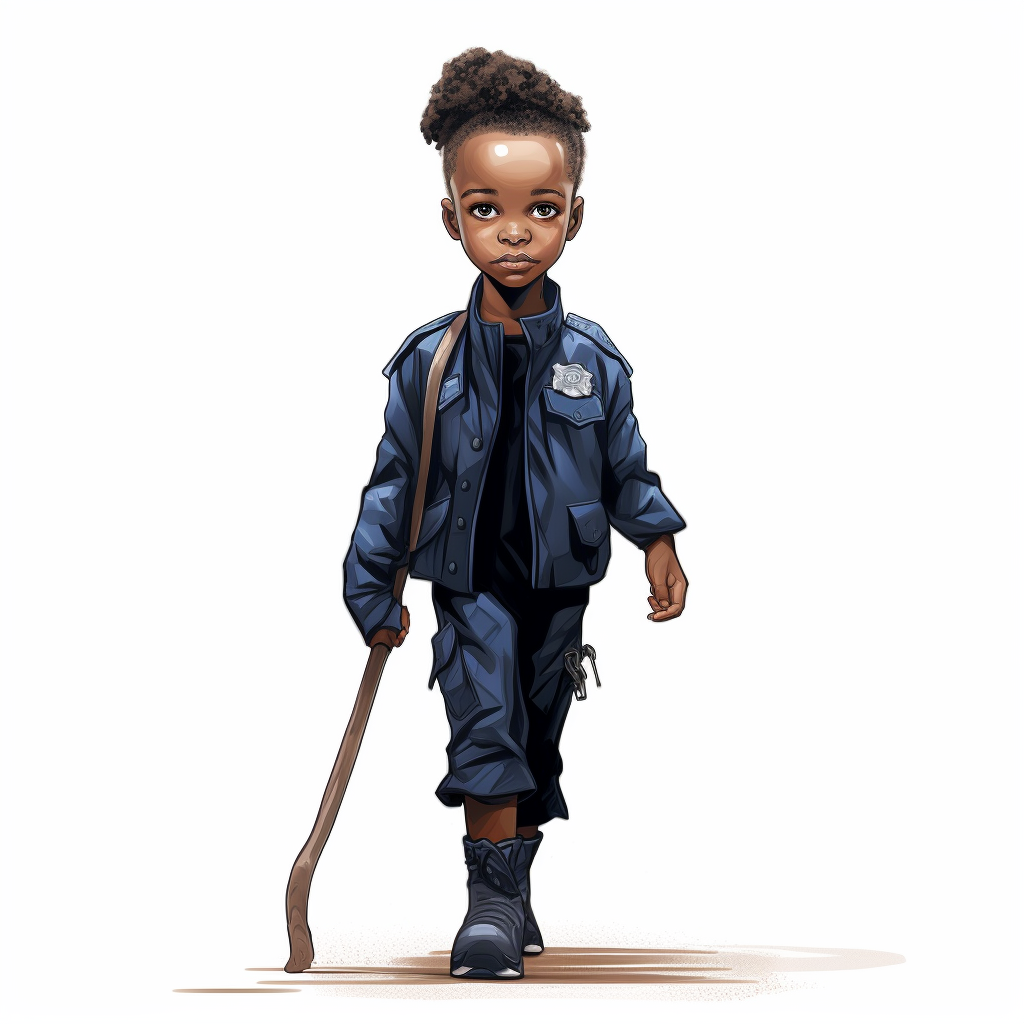 Cartoon of African South Sudan Girl in Police Uniform