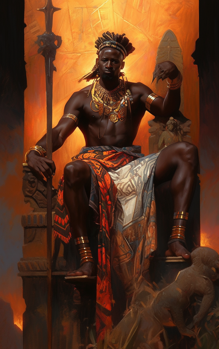 Highly detailed African Sun King on Throne