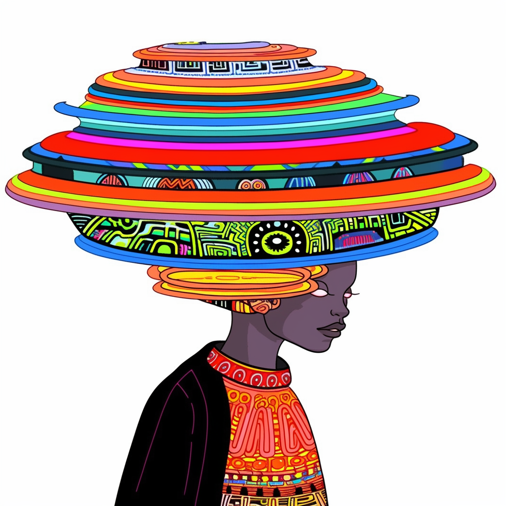 African Village Girl wearing UFO-shaped African Clothing