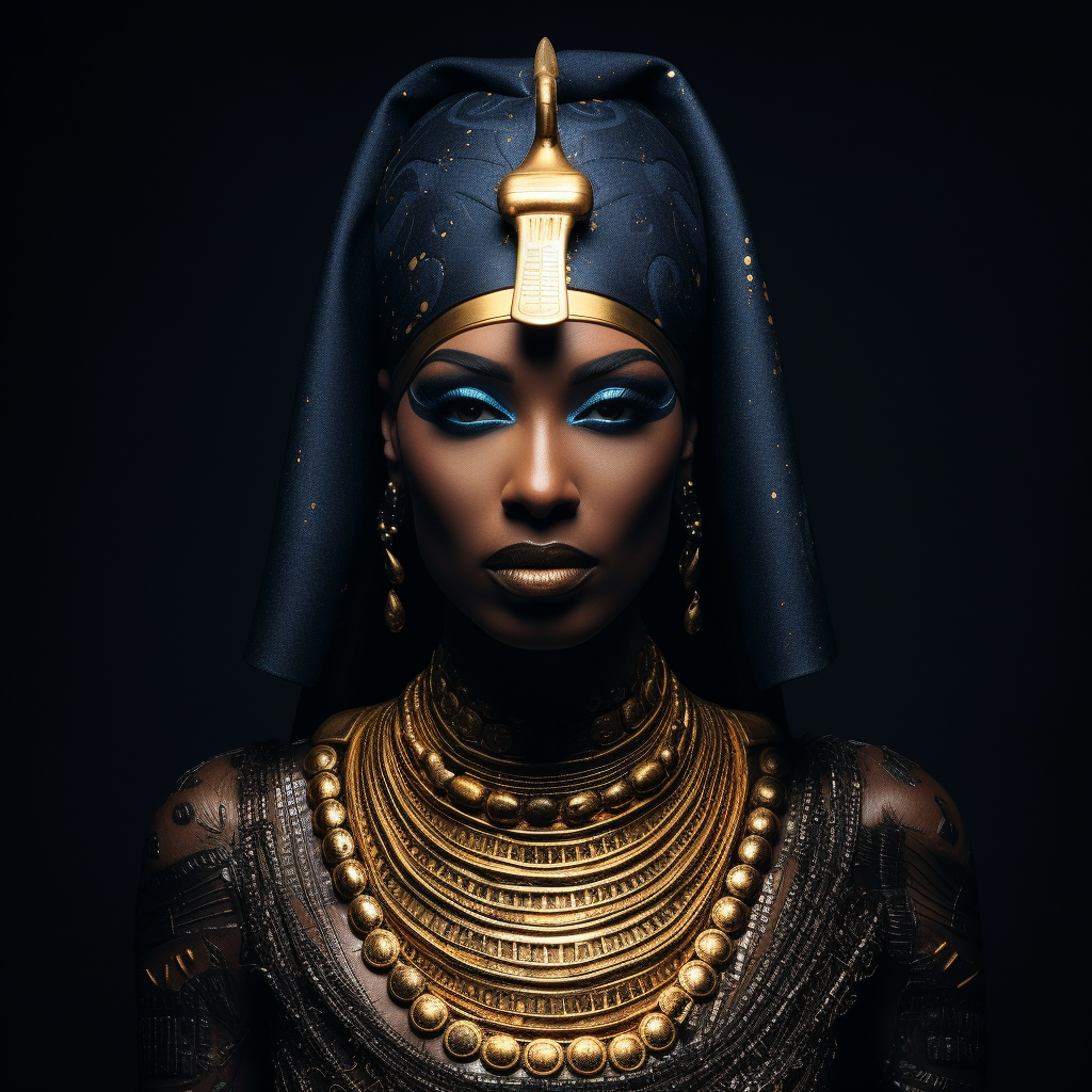 African woman pharaoh with radiant dark onyx skin