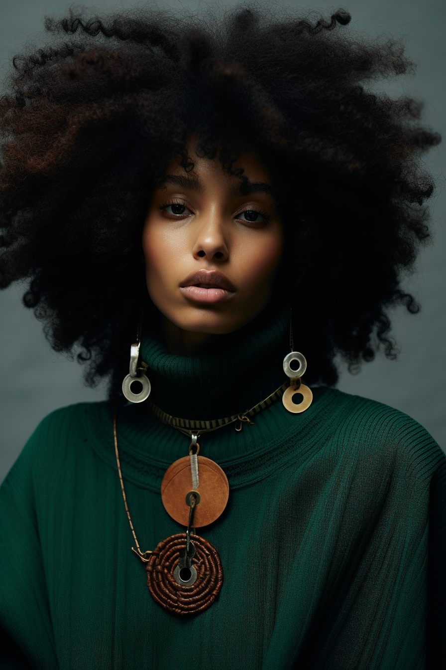 Woman in gray sweatshirt with afro-caribbean influence