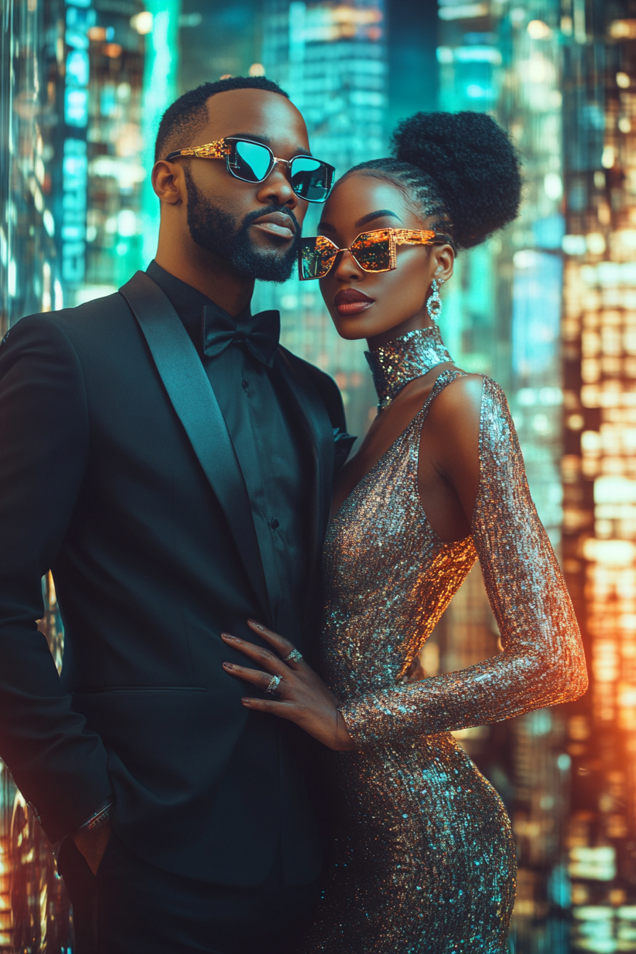 Elegant Afro Cyberpunk 40s Couple