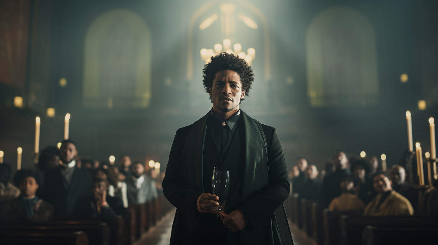 Afro Hair Pastor on Pulpit with Congregation