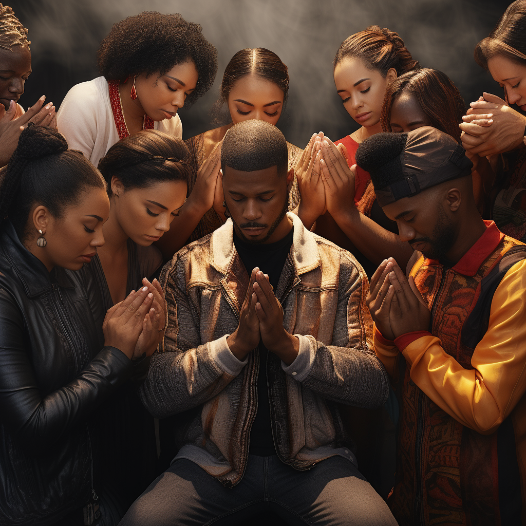 Group of Afrocentric Generation Xers praying