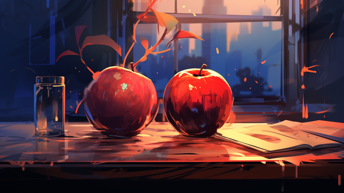 Colorful apples on scientist's desk