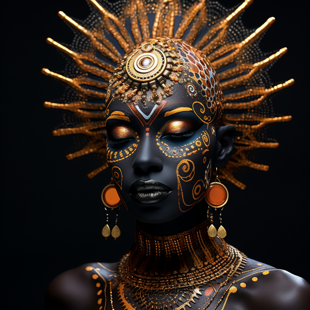 Intricate patterns in Afrofuturist makeup