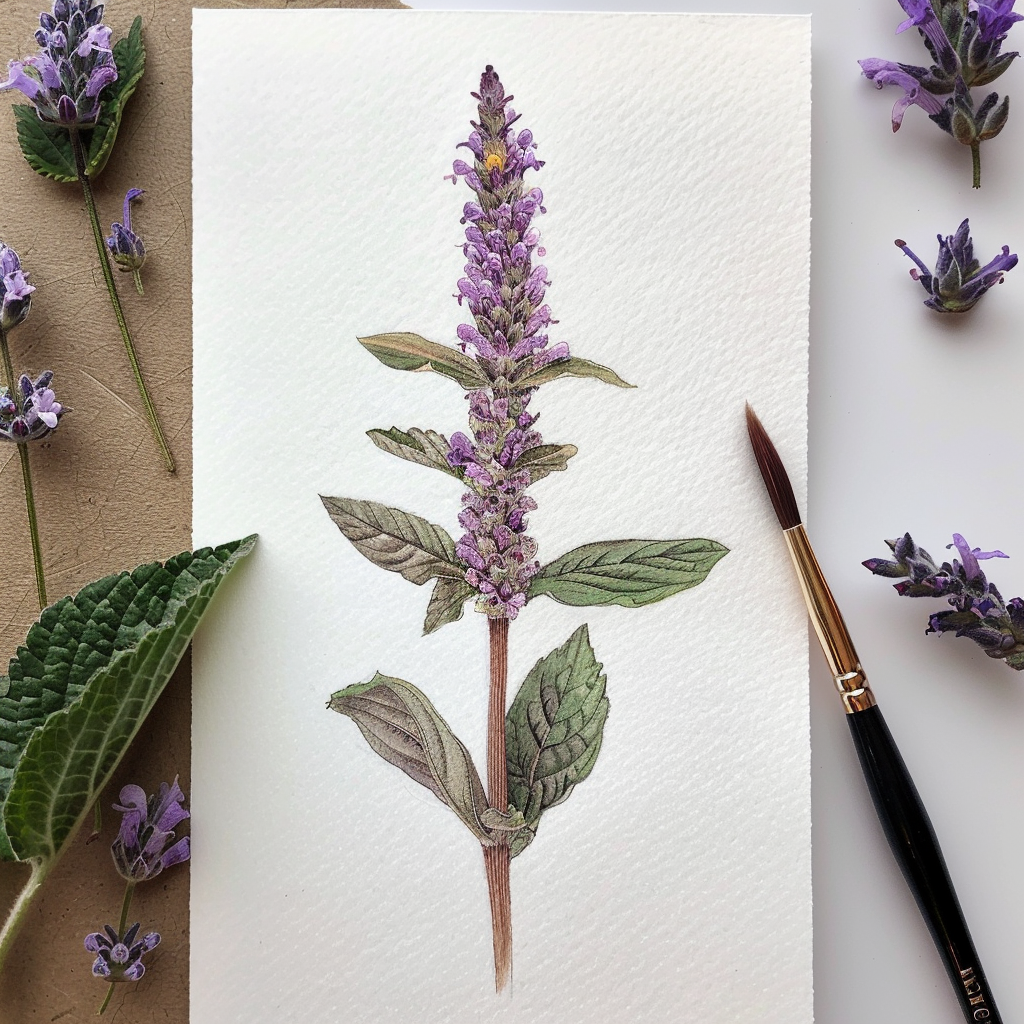 Agastache Urticifolia Watercolor Illustration