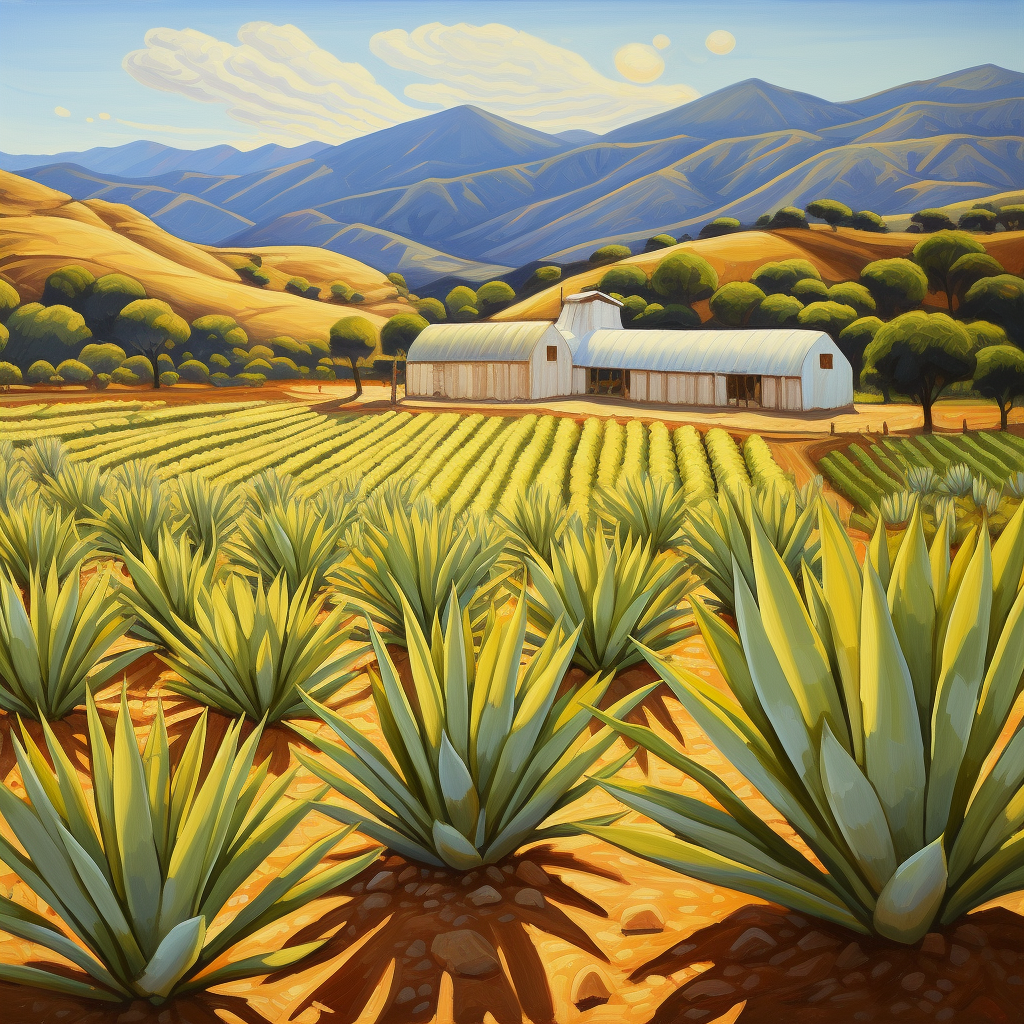 Beautiful agave farm with rolling hills