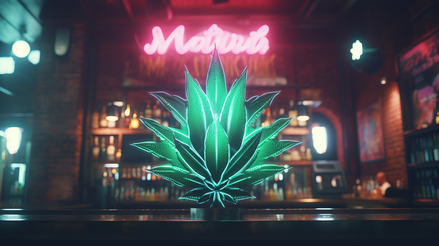 Agave plant neon sign in bar