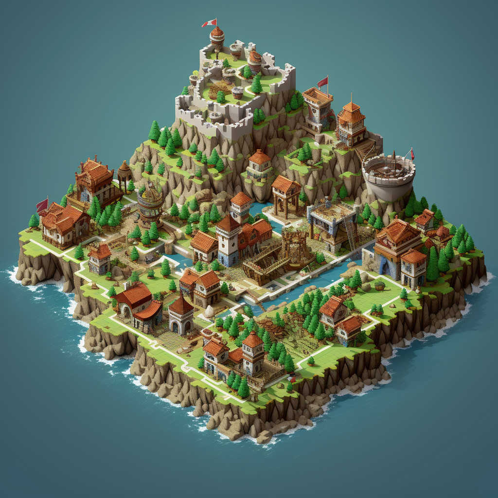 3D isometric pixel art Age of Empires map