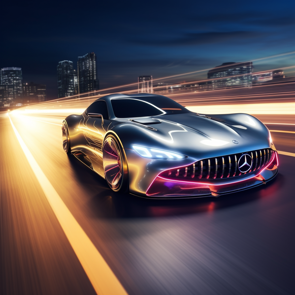 Mercedes concept car on fast bright road