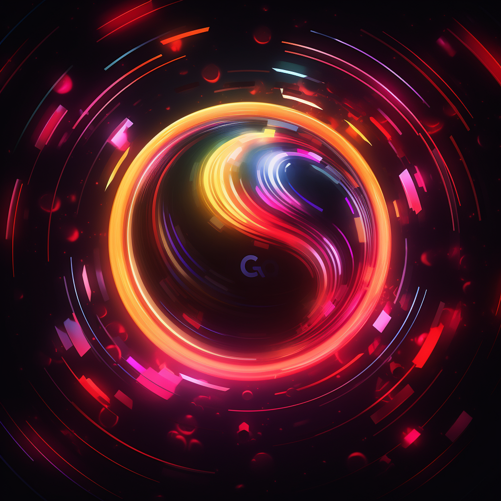 Neon-colored music symbol burst on sphere of light