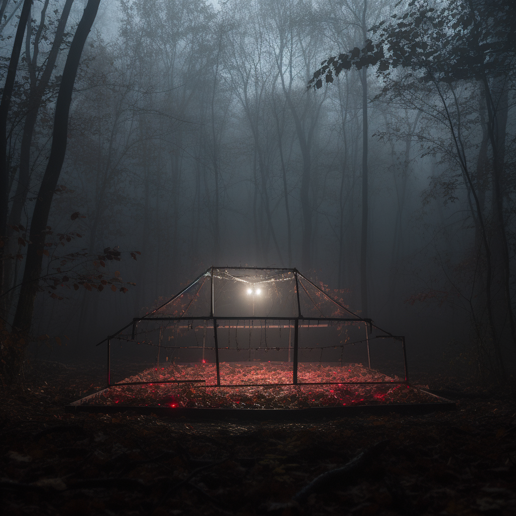 wrestling ring in woods with barbed wire fence