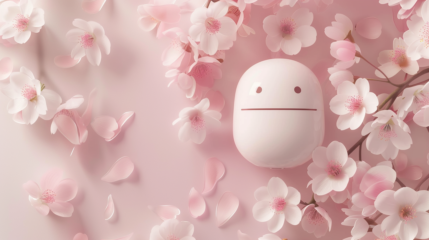 White AI chatbot with cherry blossoms