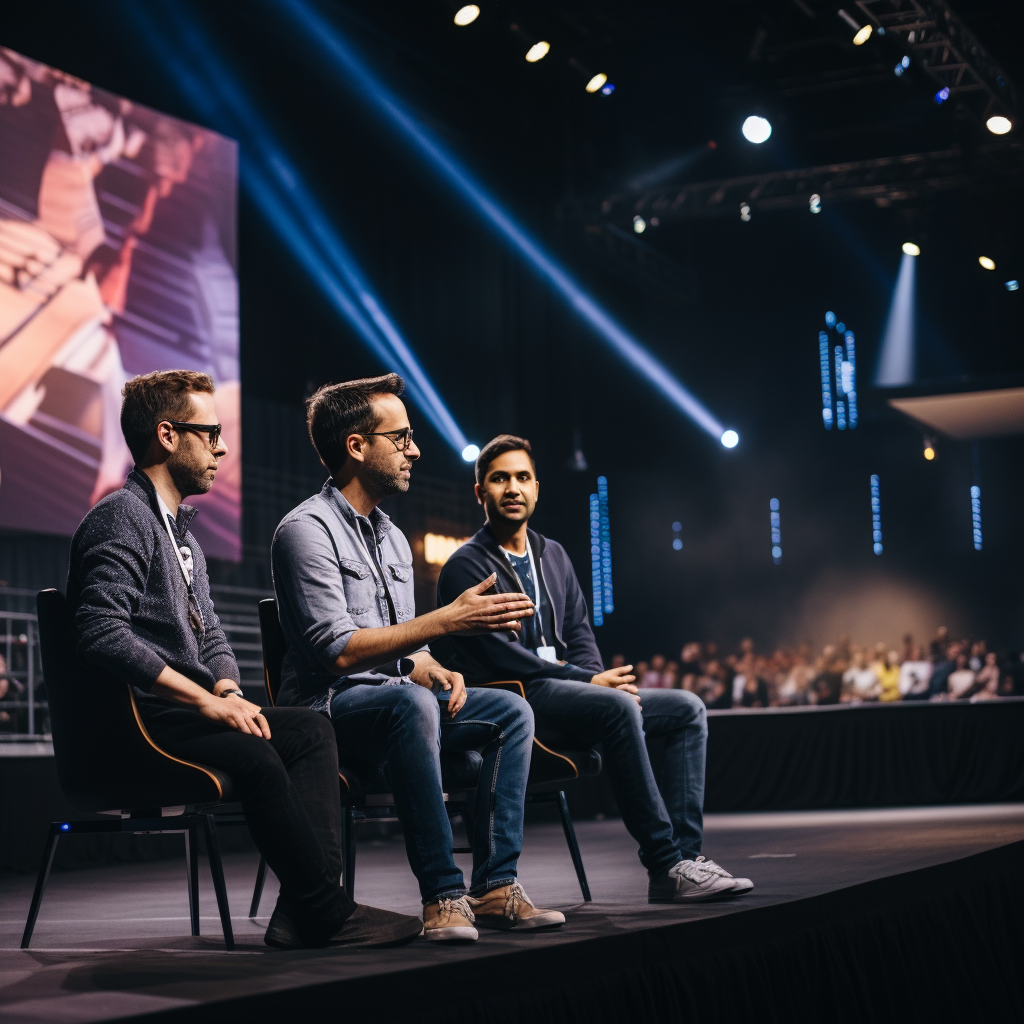 Three men discussing AI on stage