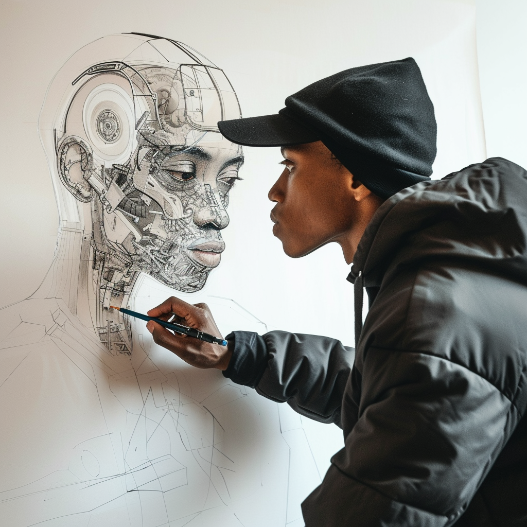 AI robot drawing human picture