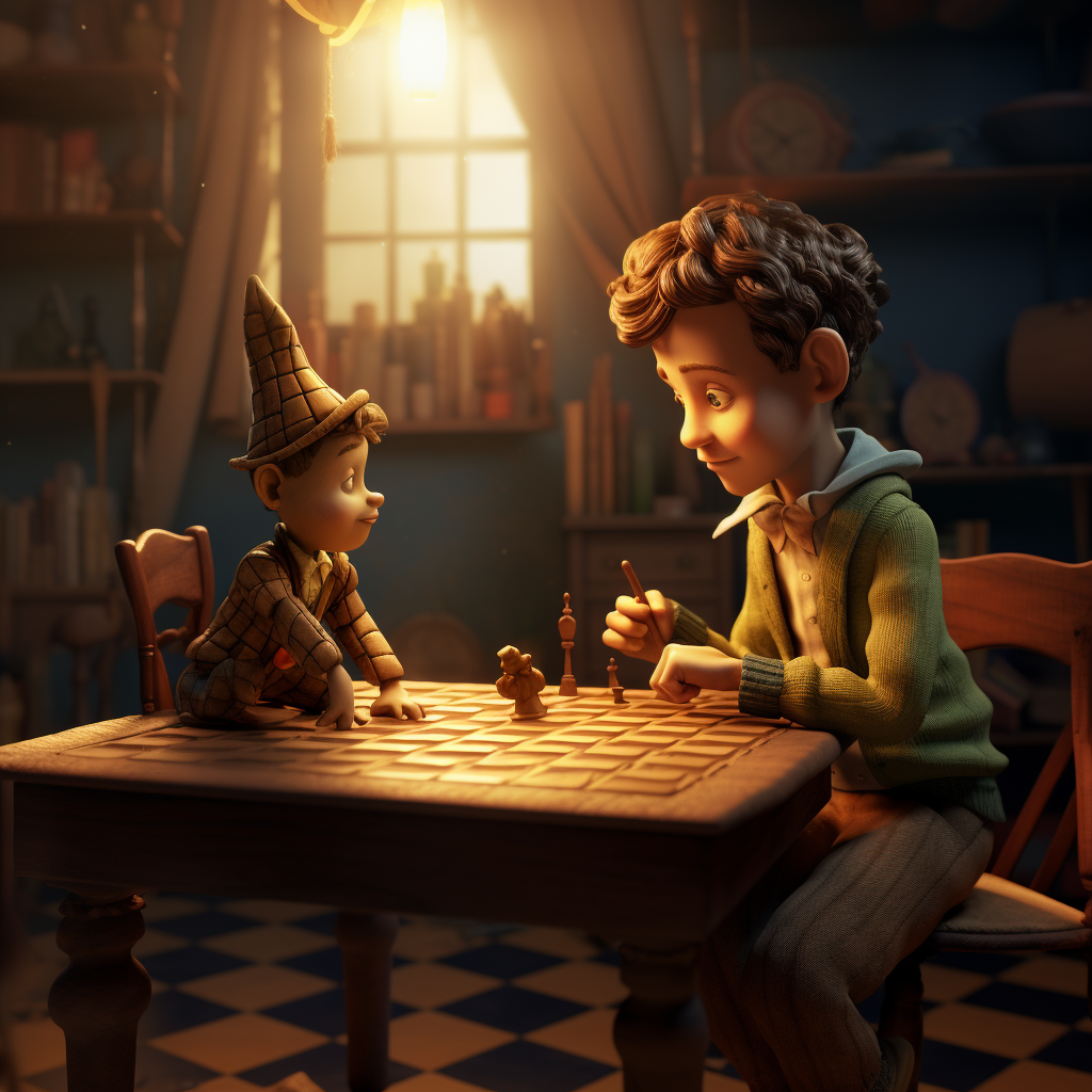 AI Pinocchio playing chess