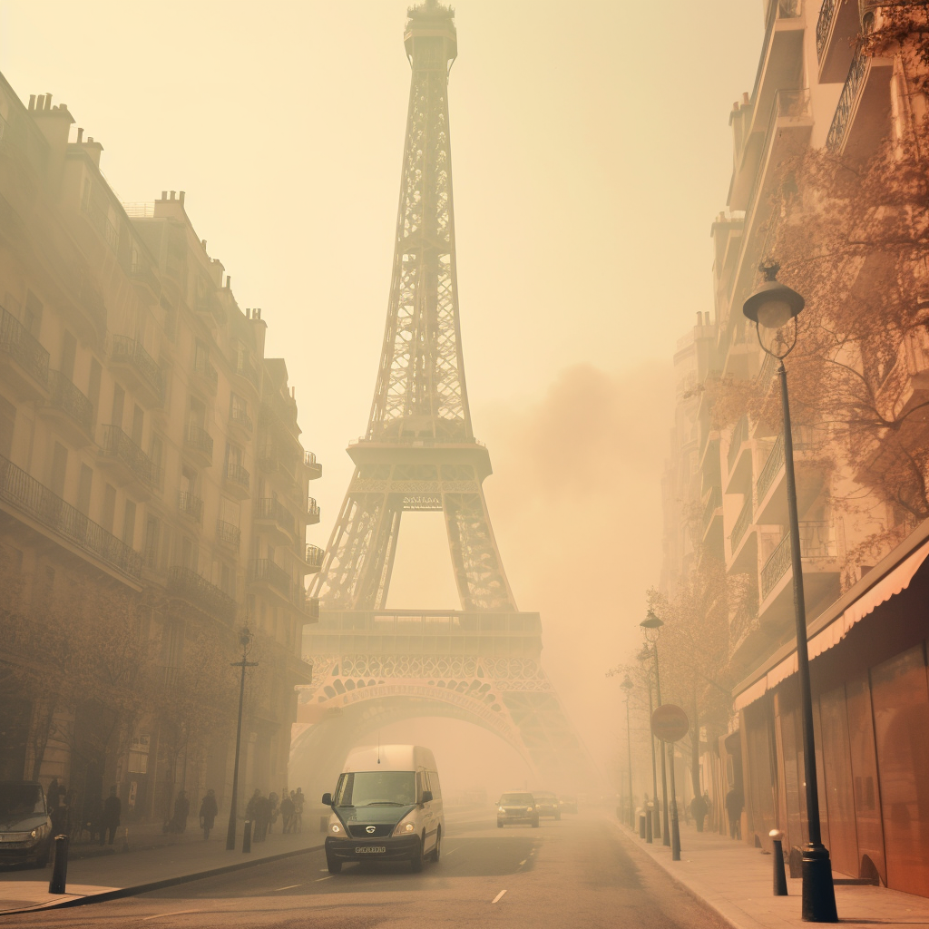 Air pollution obscuring La Tour Eiffel