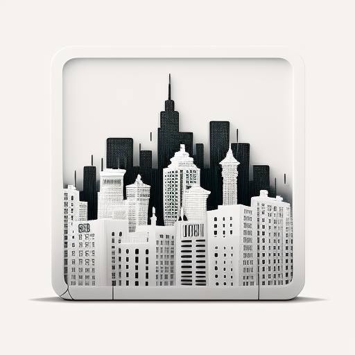 Stylized Airbnb logo with city skyline