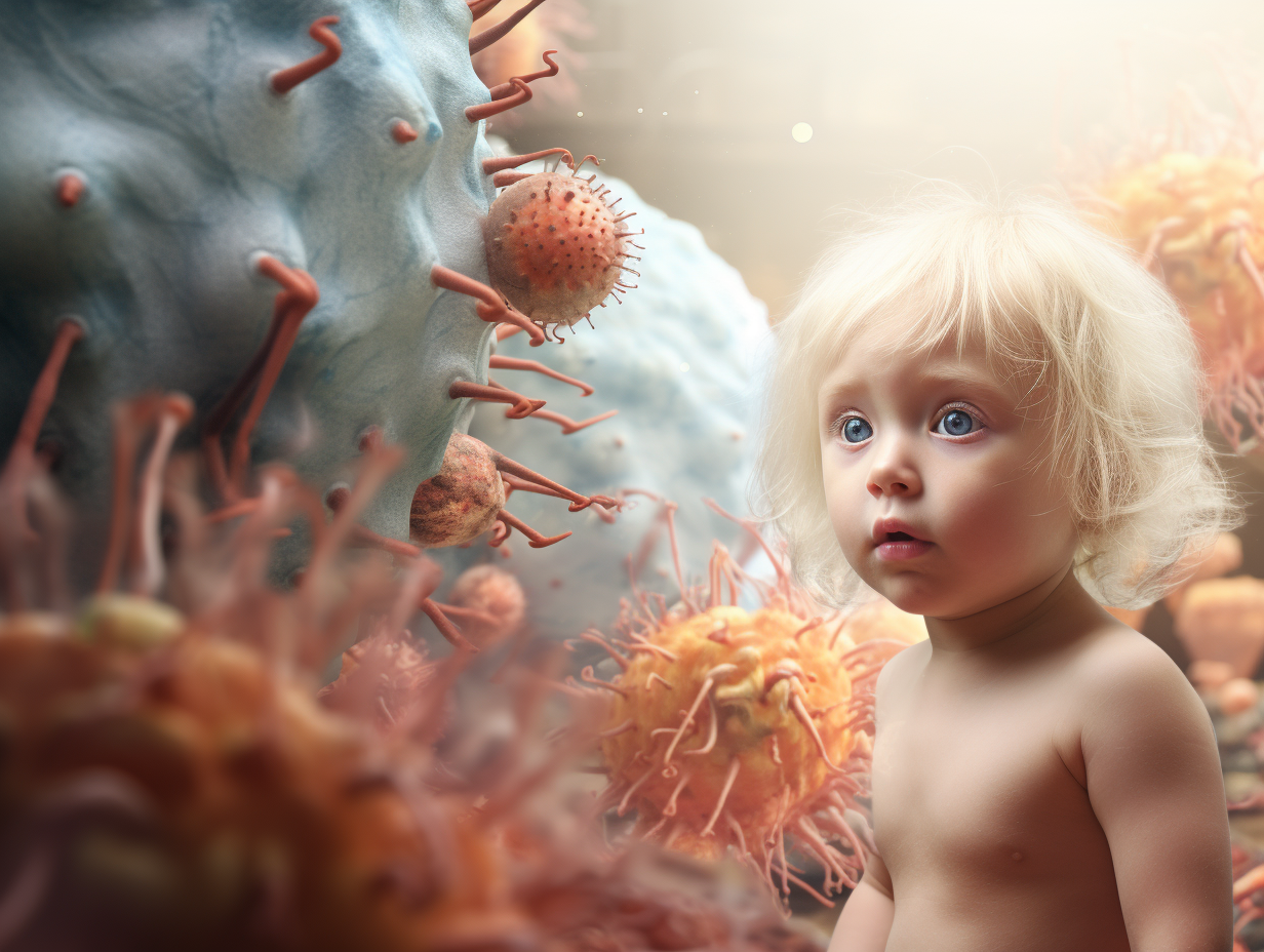 Photo of airborne allergens and viruses with child