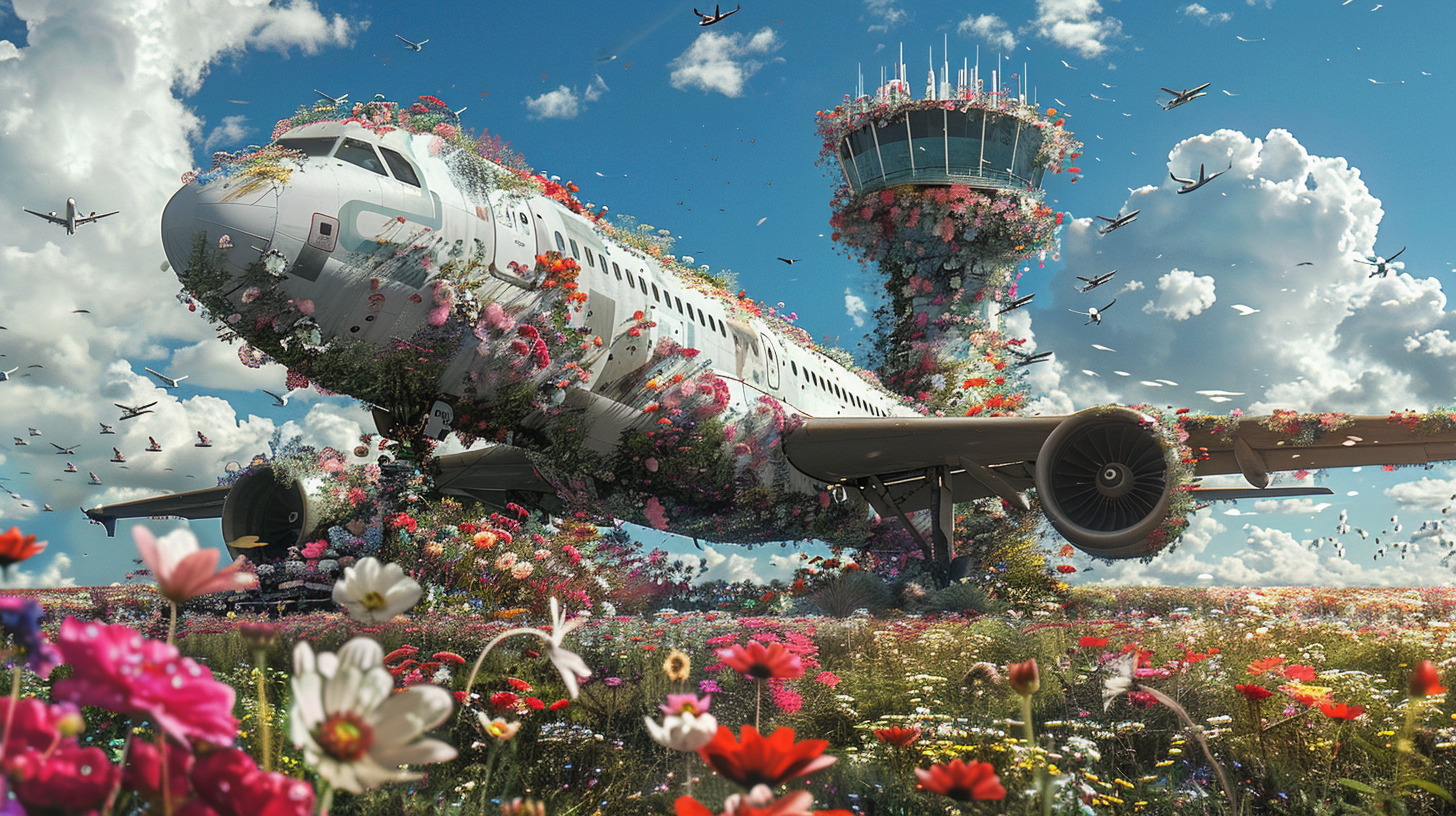 Flower airplane control tower