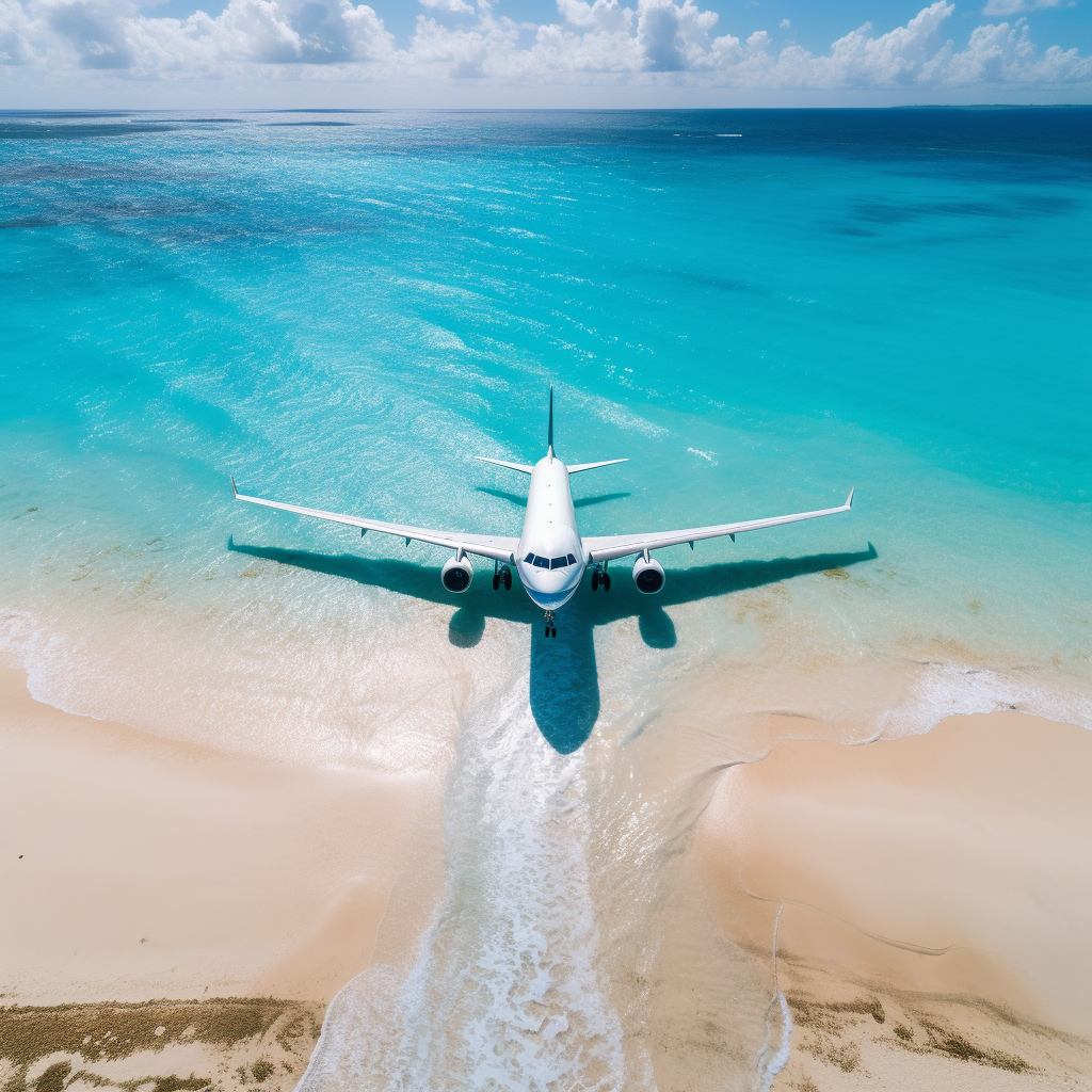 Airplane flying over Florida beach