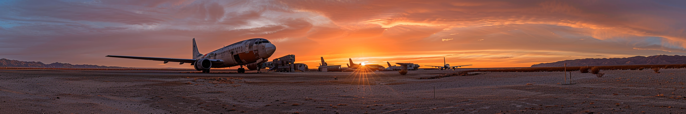 Abandoned airplanes Mojave desert sunset