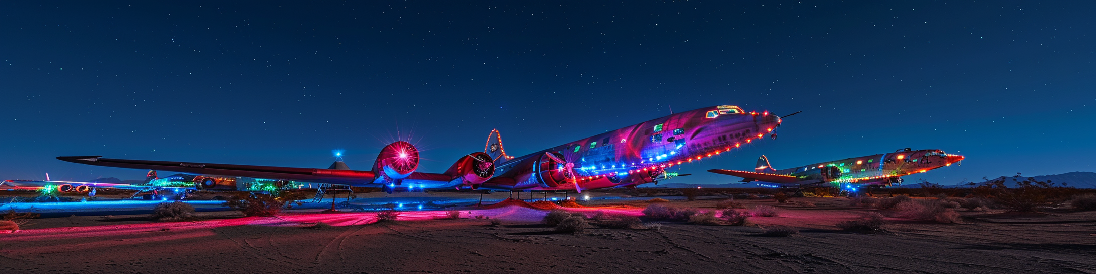 airplane graveyard night lights desert