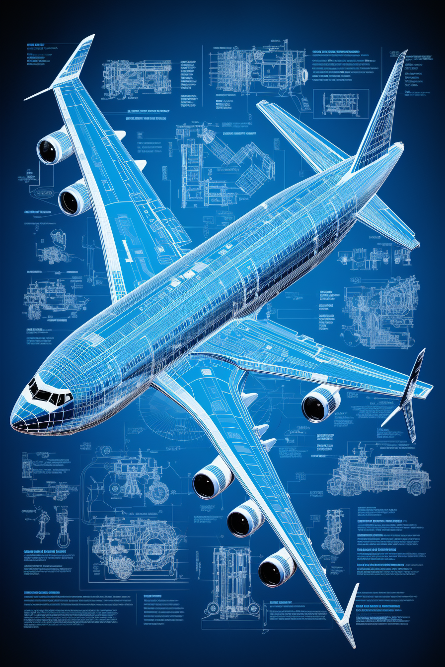 Illustration of blue airplane schematics