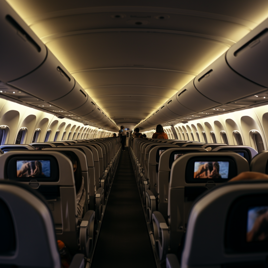 Passenger enjoying movie on flight