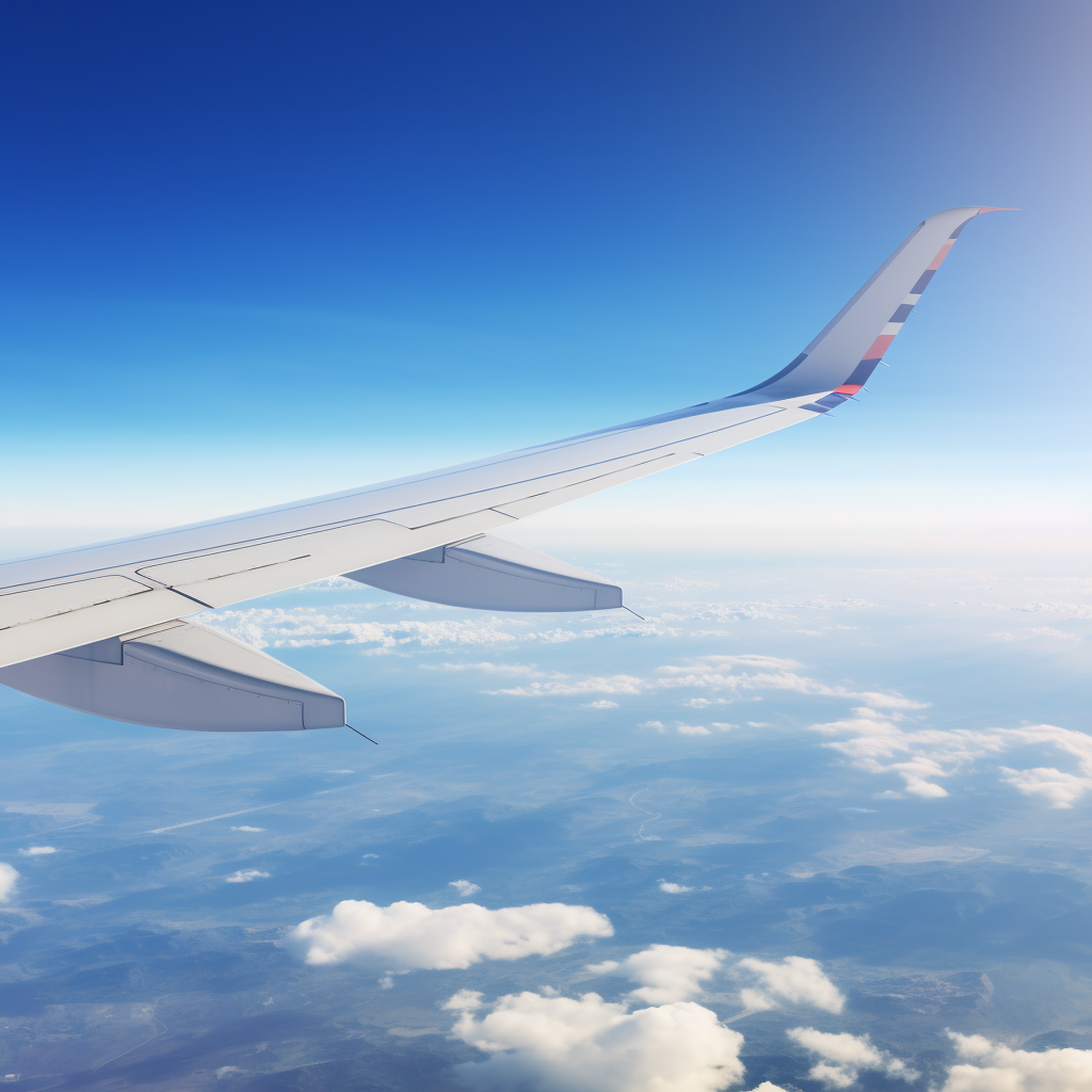 Airplane wing soaring proudly against clear sky