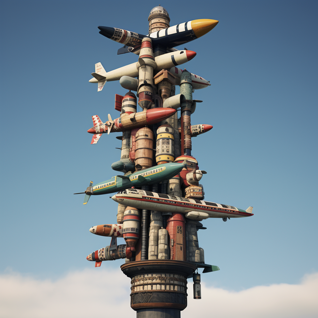 Totem Pole with Airplanes Sculpture