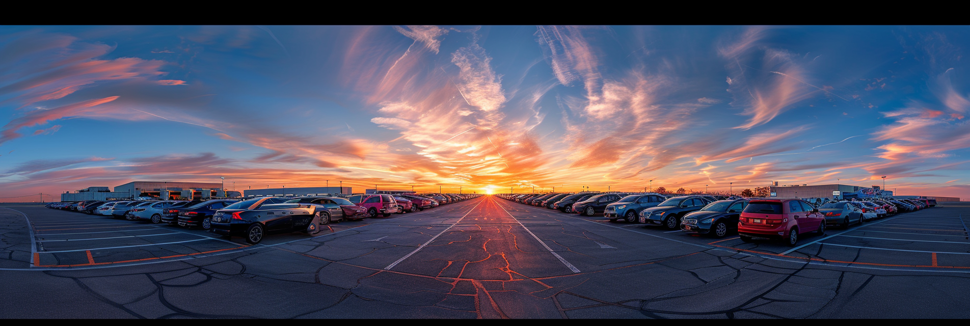 sunset view of airport parking lot