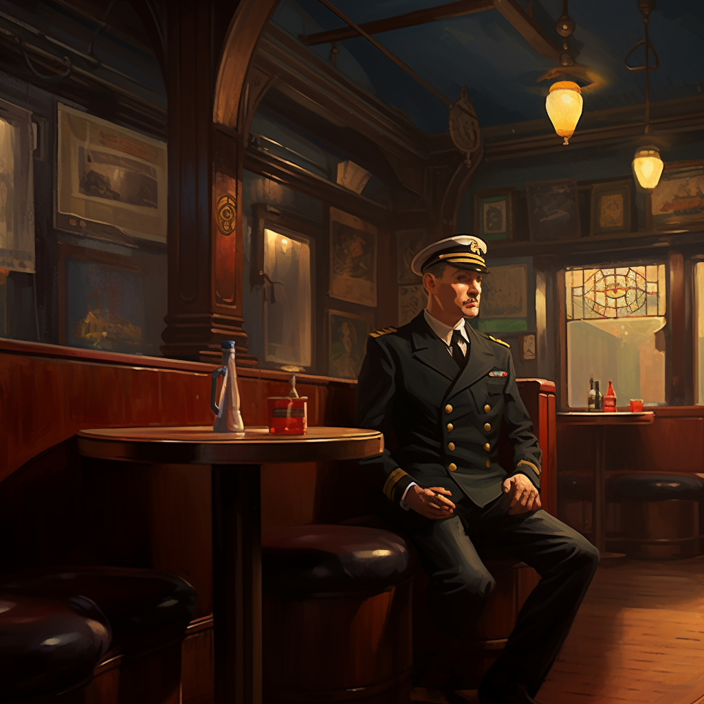 Airship Captain at Pub Bar Art