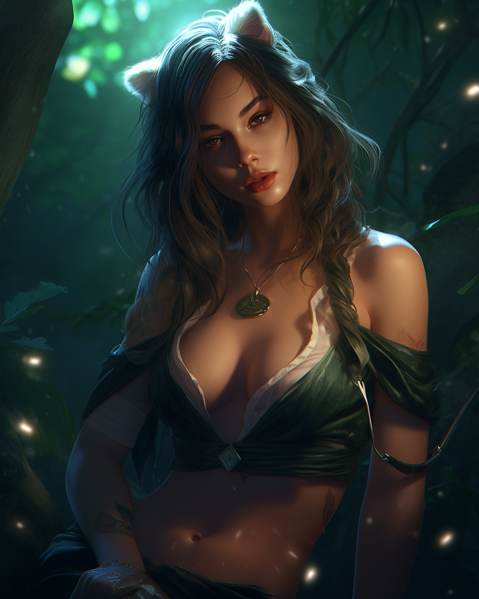 Akali League of Legends in green top in moonlit forest