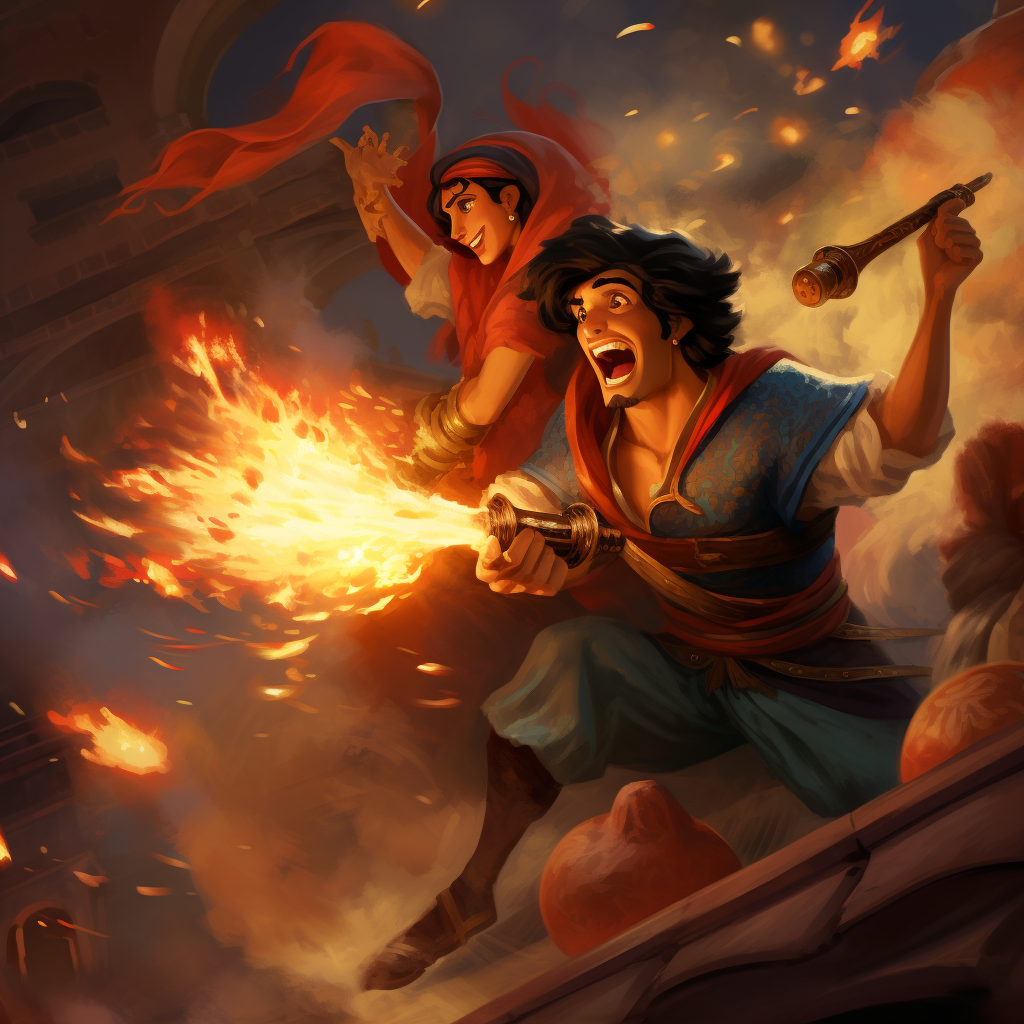 Aladdin firing RPG at Jafar and Iago