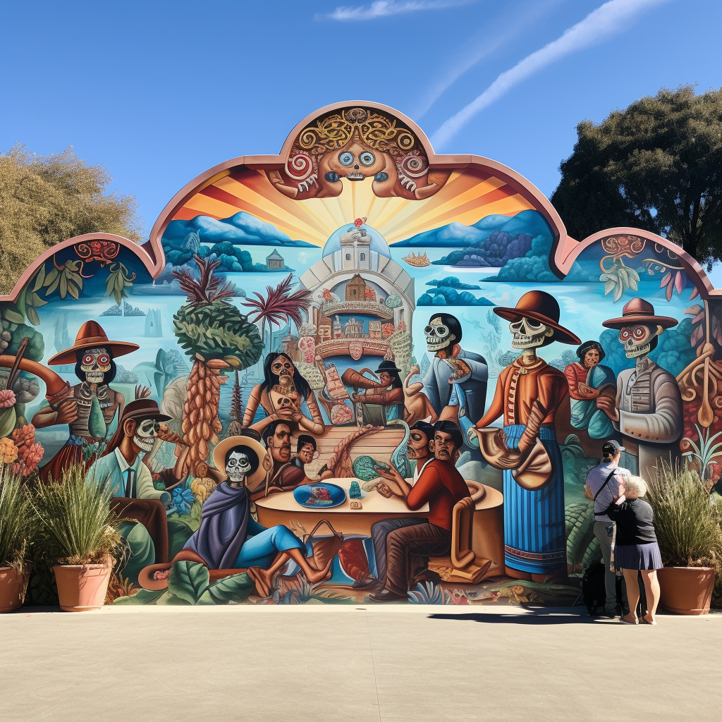 Mexican-themed mural featuring La Calavera Catrina