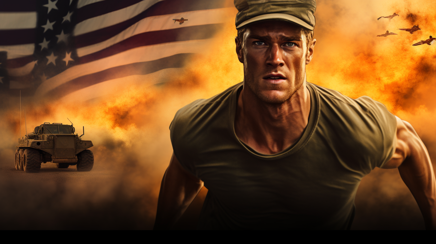 Alan Ritchson running in army attire