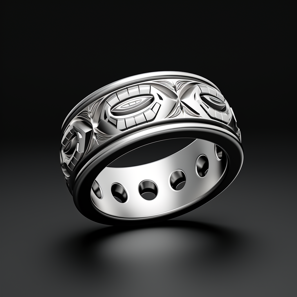 Black and white Native Alaskan Indian art logo ring